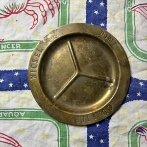 Vintage Brass Pocket Change Divided Trinket Dish Key Holder Coin Plate Patina